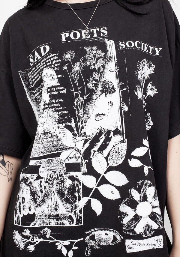 Sad Dichter Washed Schwarz Oversize T-Shirt Kleid