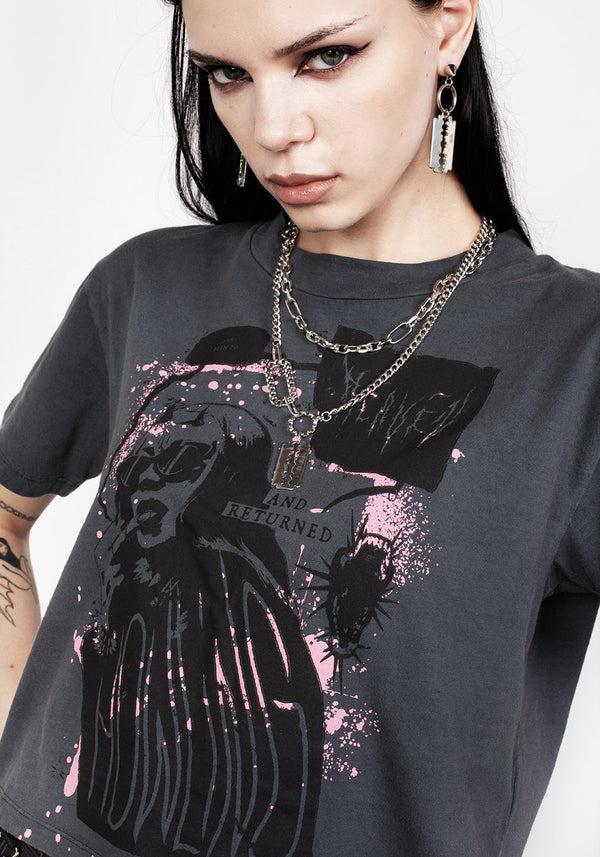 Howling Washed Grau Kastenförmig Kurz T-Shirt