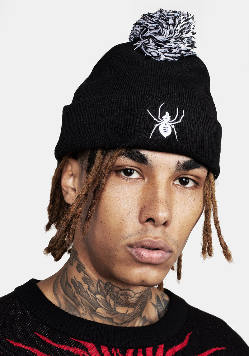 Spinneret Embroidered Pom Pom Beanie