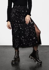 Silver Celestial Print Double Split Skirt