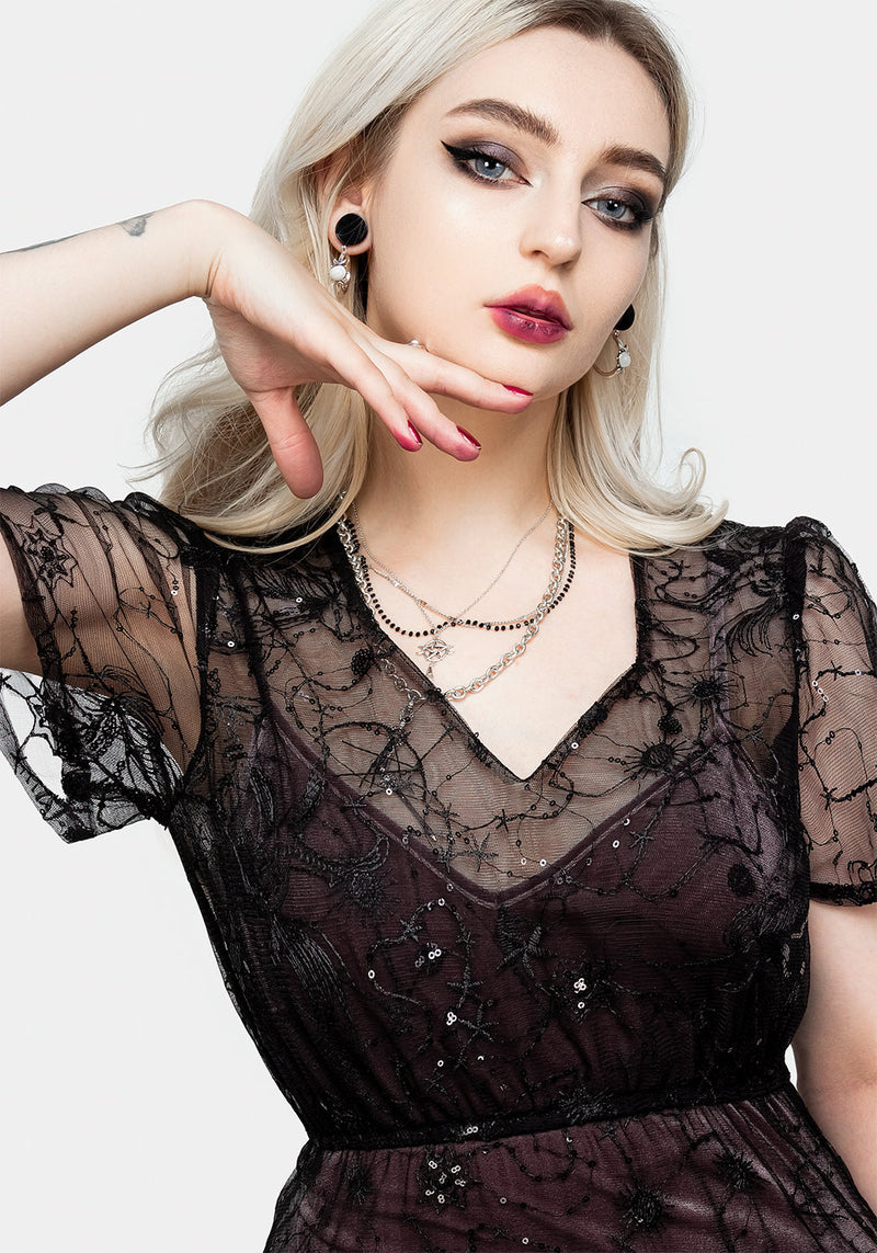 Lune Paillettenbesetzt Gestuft Samt Slip Kleid