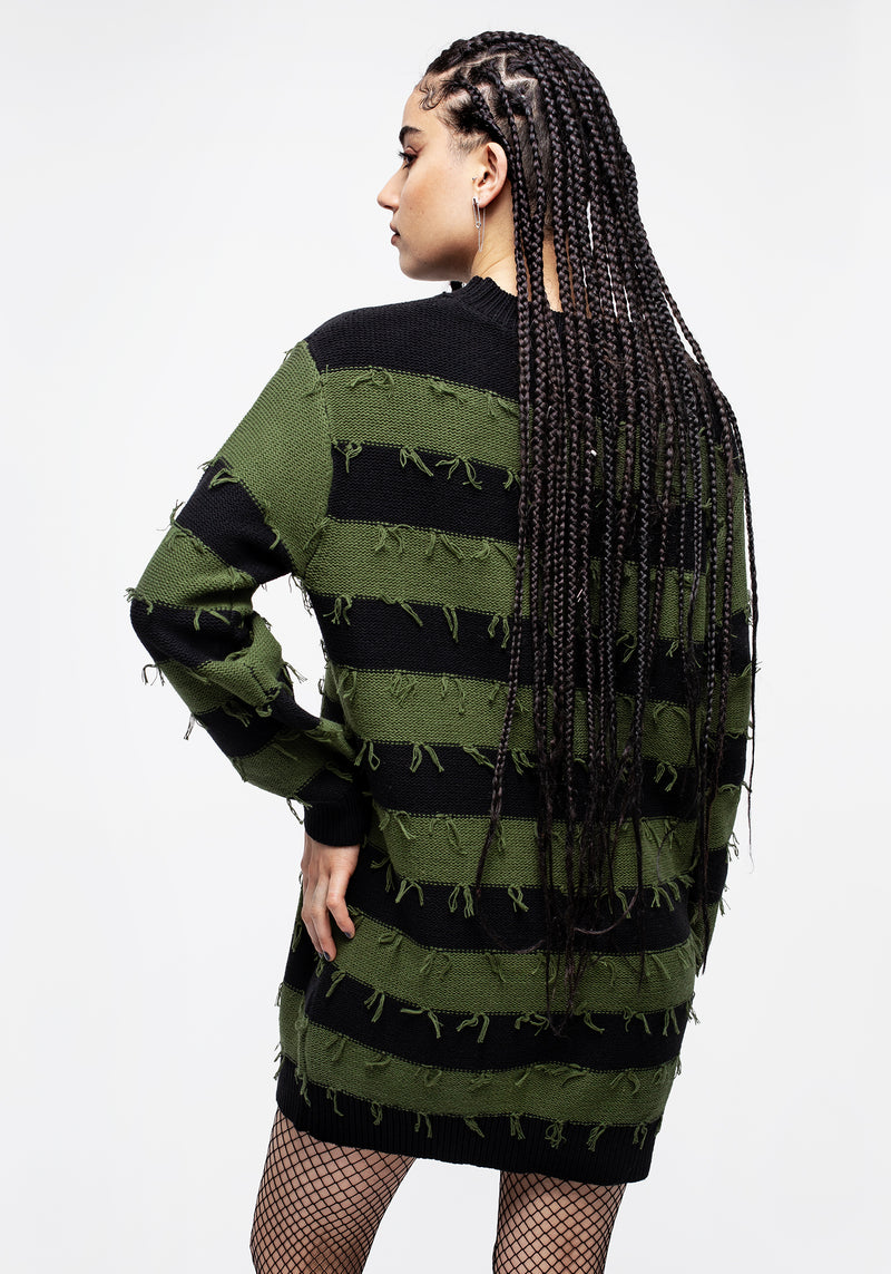 Nancy Streifen Oversize Pullover - Grün Und Schwarz
