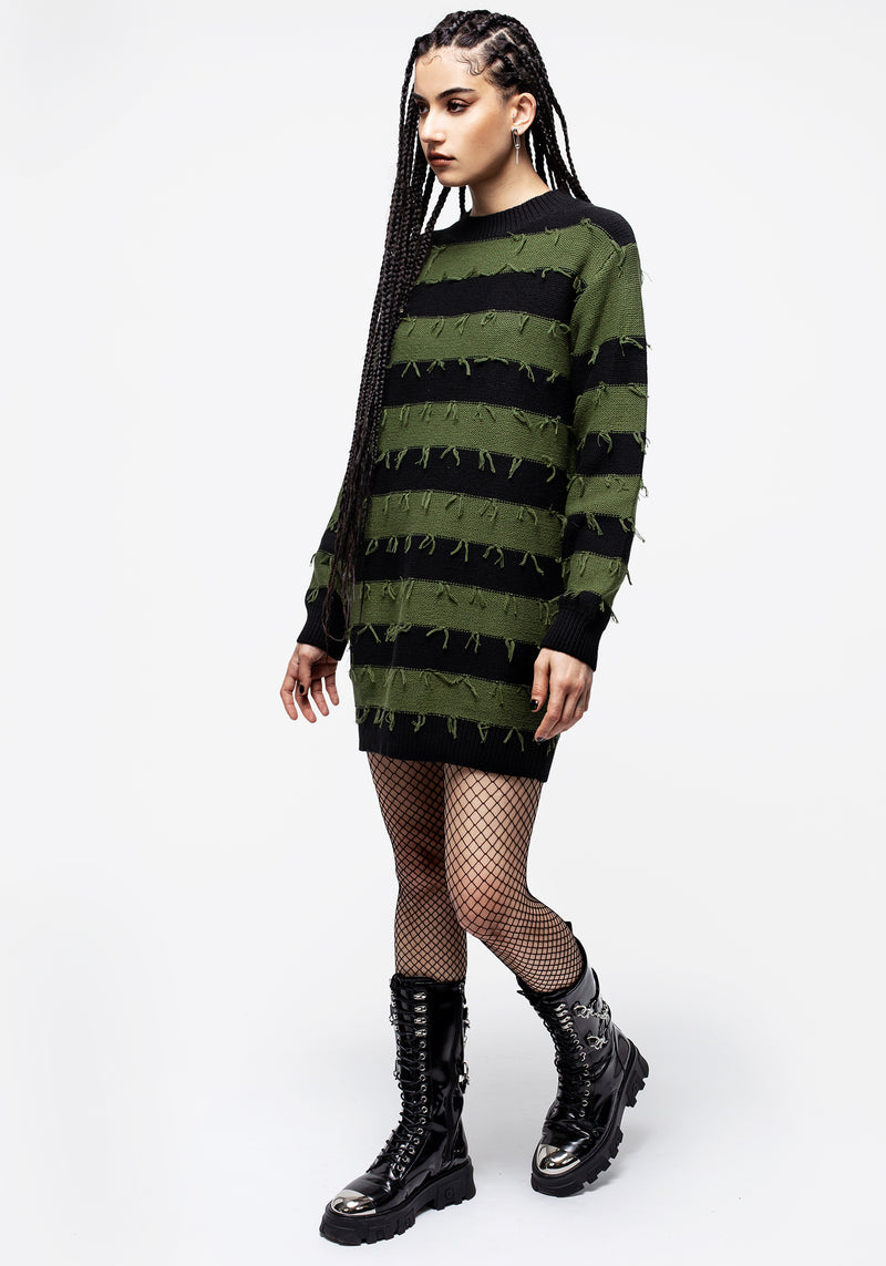 Nancy Streifen Oversize Pullover - Grün Und Schwarz