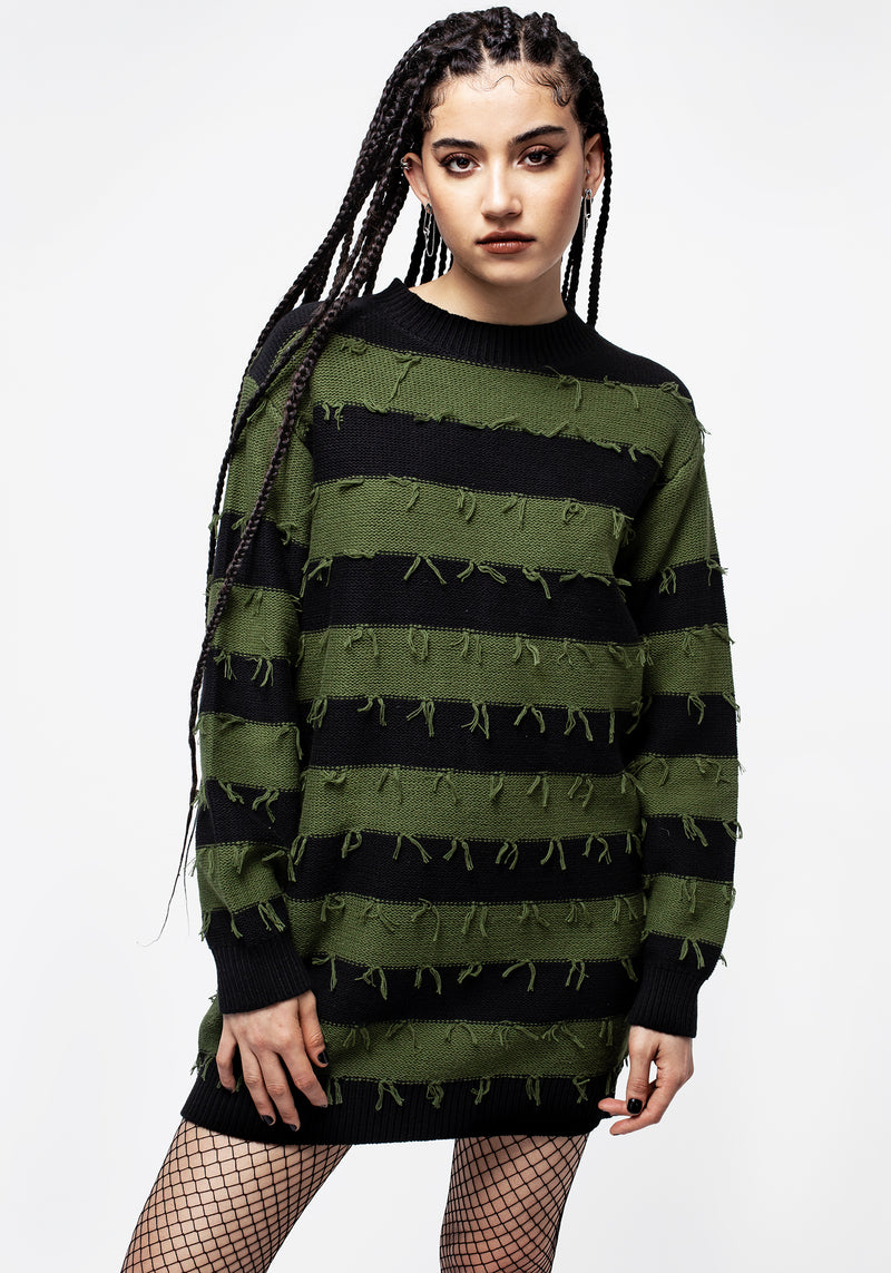 Nancy Streifen Oversize Pullover - Grün Und Schwarz