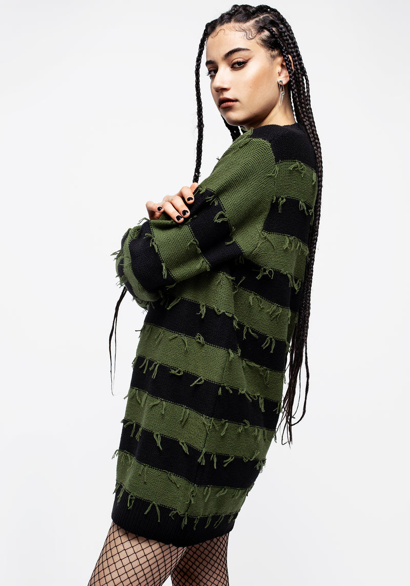 Nancy Streifen Oversize Pullover - Grün Und Schwarz