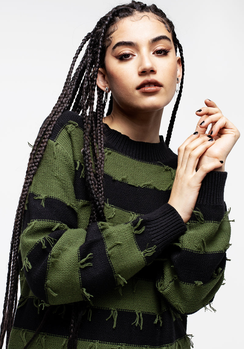 Nancy Streifen Oversize Pullover - Grün Und Schwarz