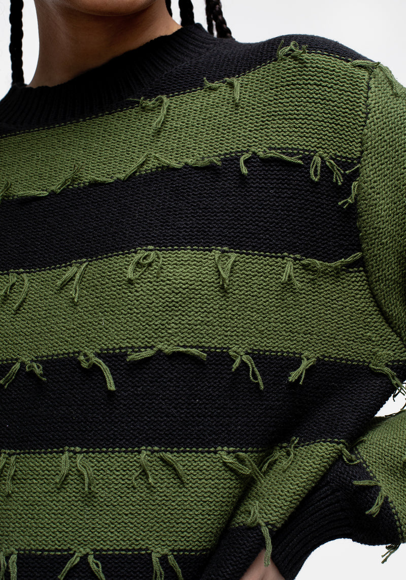 Nancy Streifen Oversize Pullover - Grün Und Schwarz