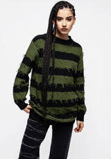Nancy Streifen Oversize Pullover - Grün Und Schwarz