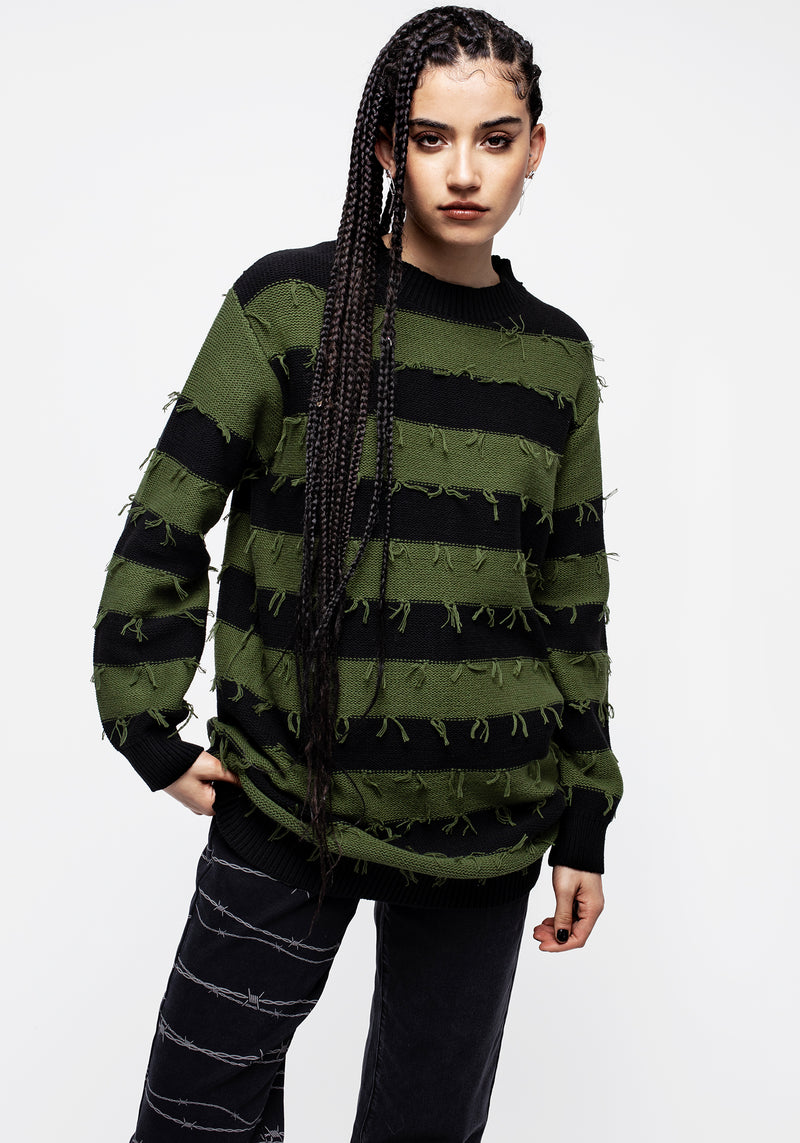 Nancy Streifen Oversize Pullover - Grün Und Schwarz