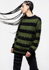 Nancy Streifen Oversize Pullover - Grün Und Schwarz