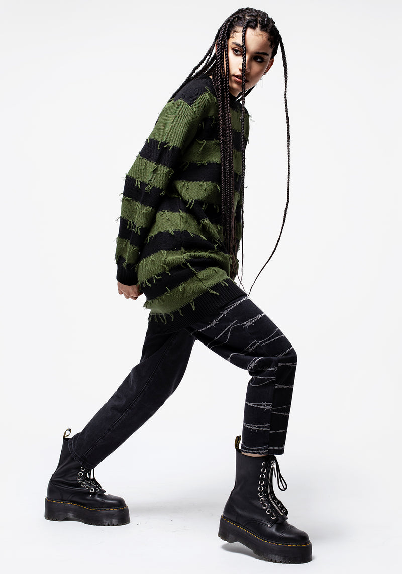 Nancy Streifen Oversize Pullover - Grün Und Schwarz