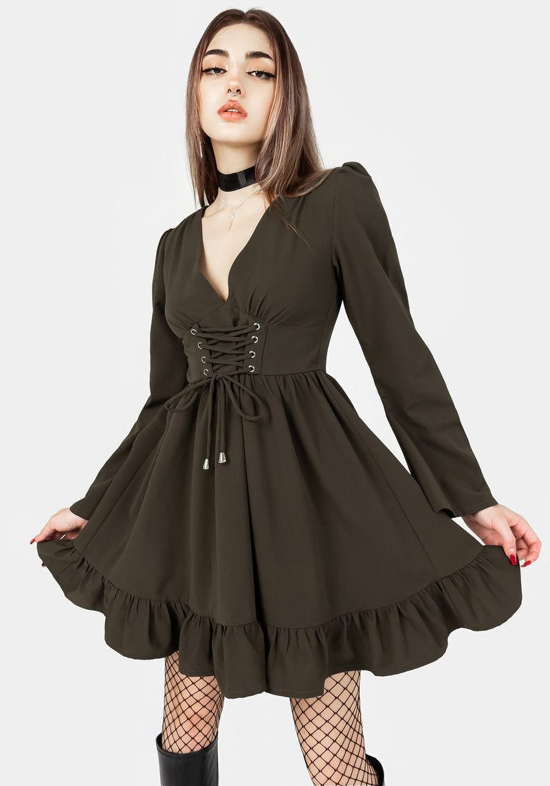 Aura Spitze Hoch Mini Kleid - Grün