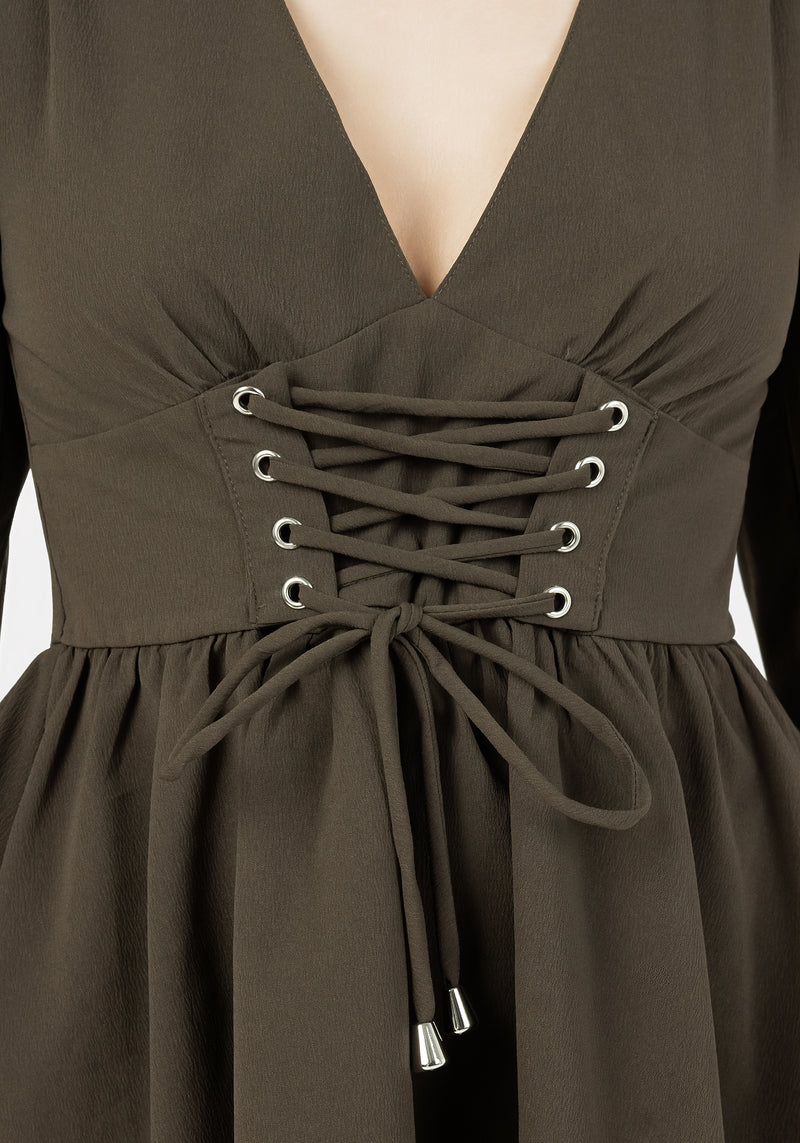 Aura Spitze Hoch Mini Kleid - Grün