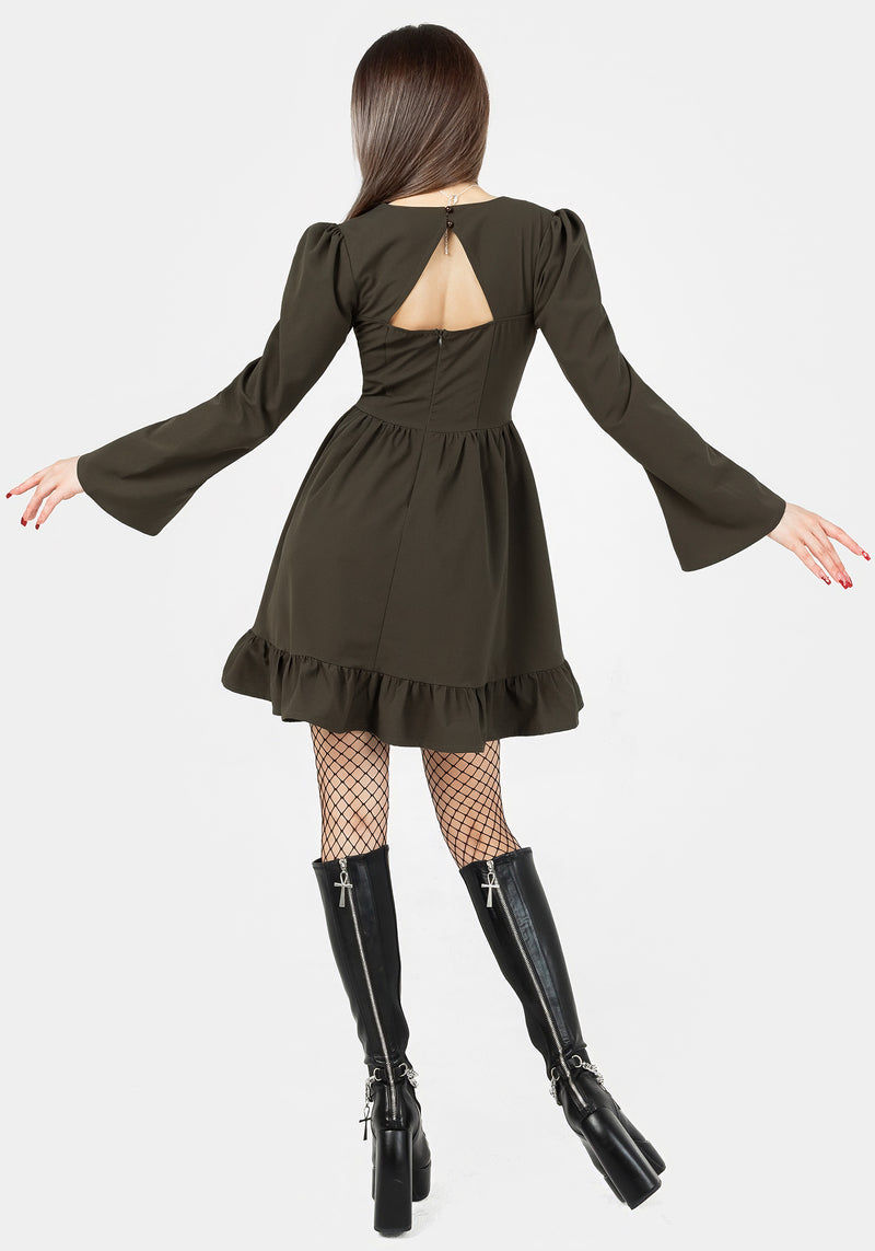 Aura Spitze Hoch Mini Kleid - Grün