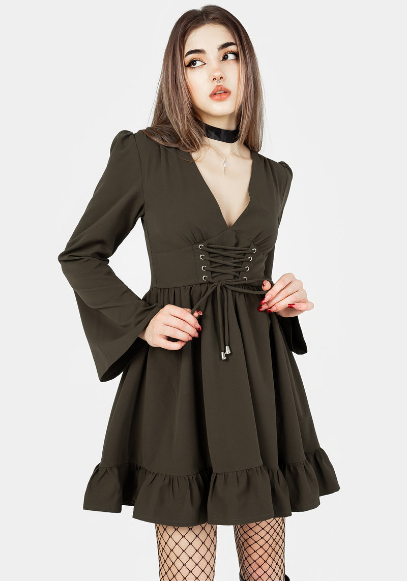 Aura Spitze Hoch Mini Kleid - Grün
