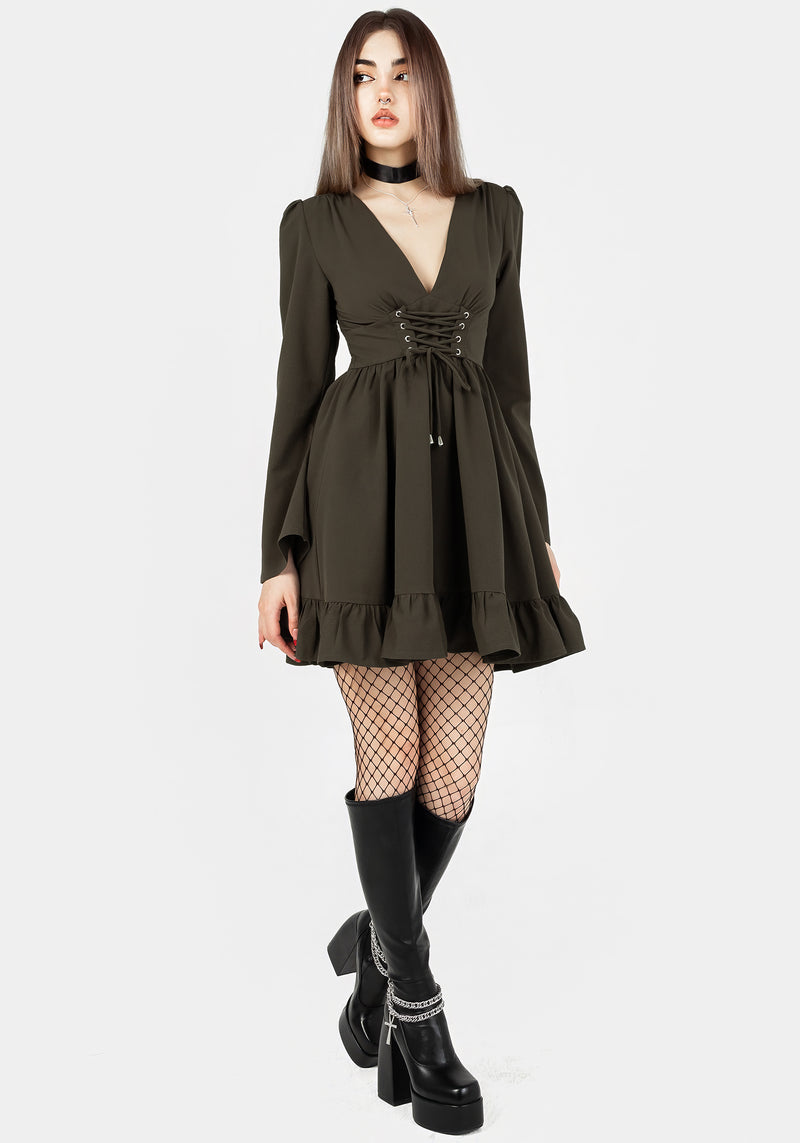 Aura Spitze Hoch Mini Kleid - Grün