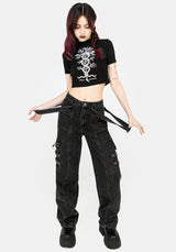 Caduceus Bestickt Hoch Hals Kurz Top