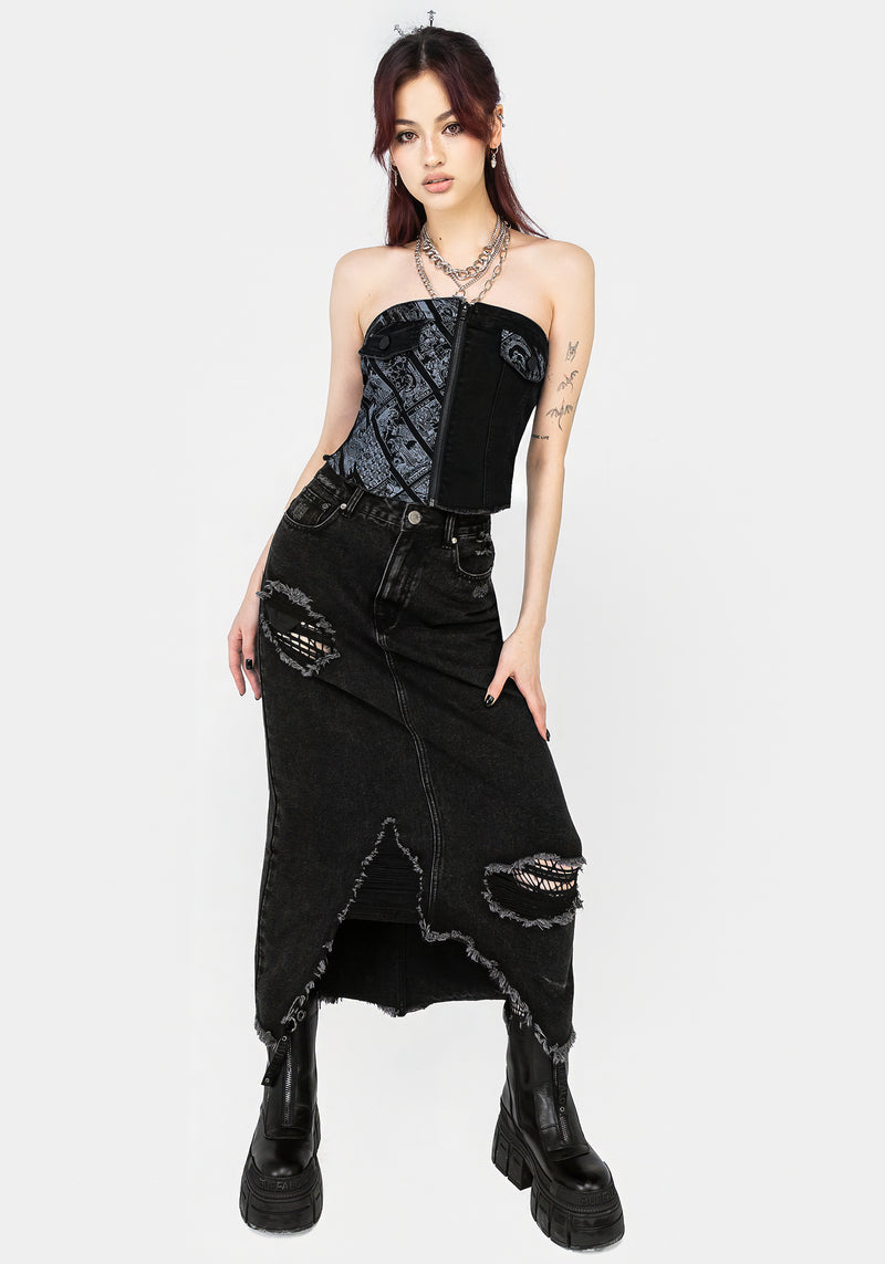 Cartomancy Gespleißt Zipped Denim Korsett