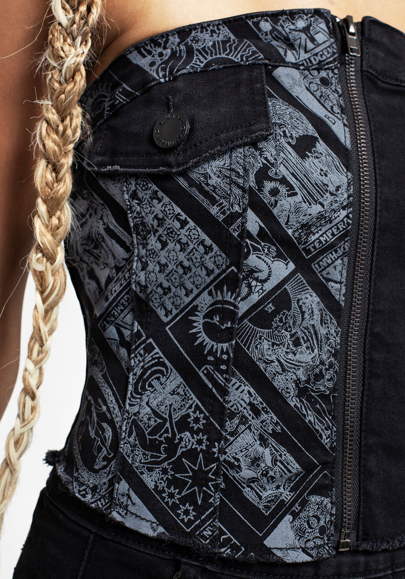 Cartomancy Gespleißt Zipped Denim Korsett