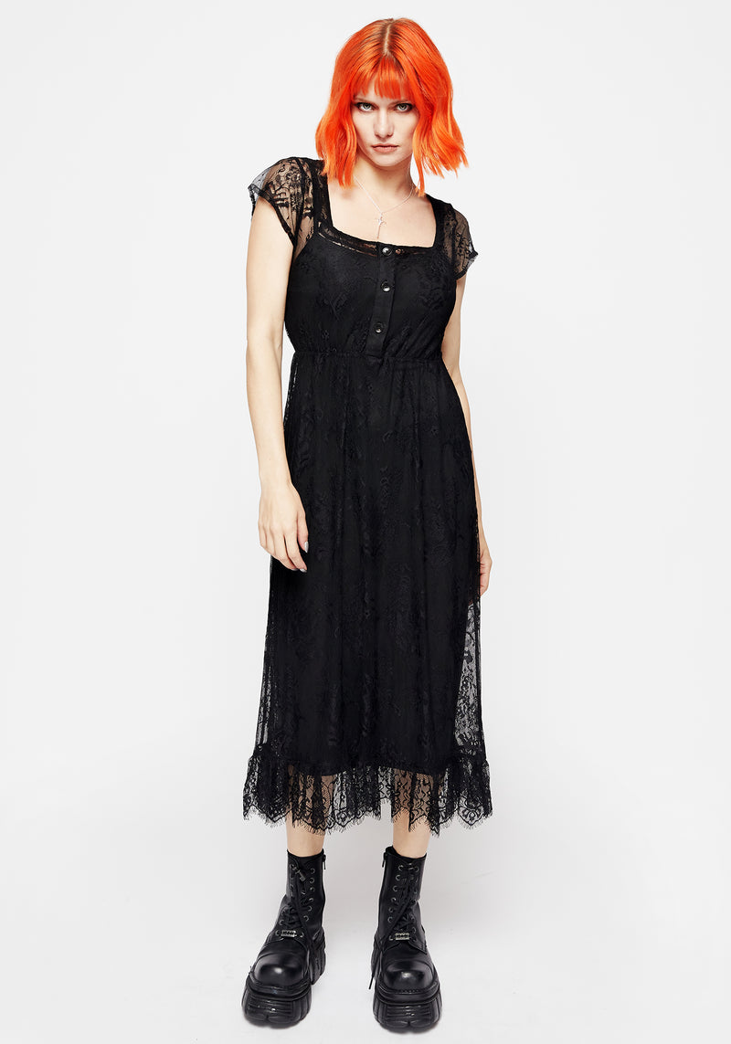 Delilah Capped Ärmel Spitze Midi Kleid