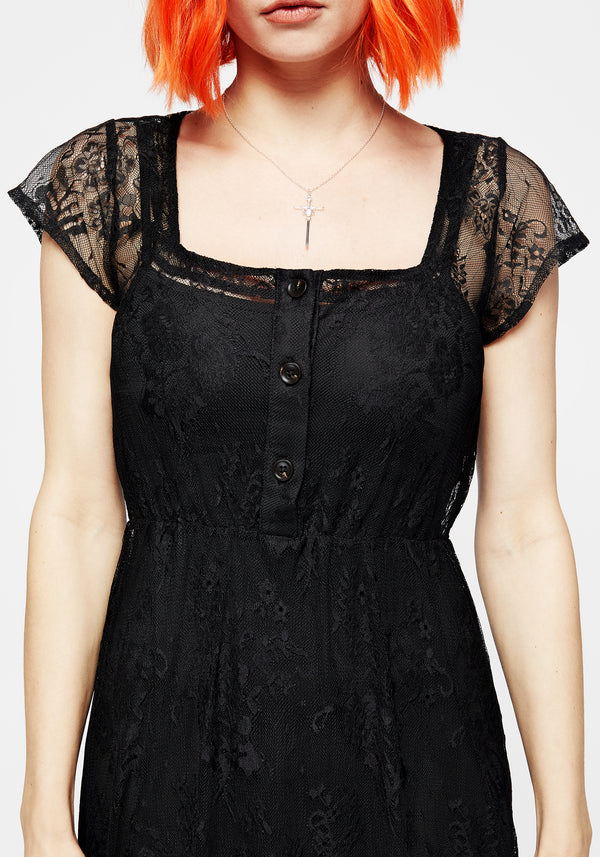 Delilah Capped Ärmel Spitze Midi Kleid