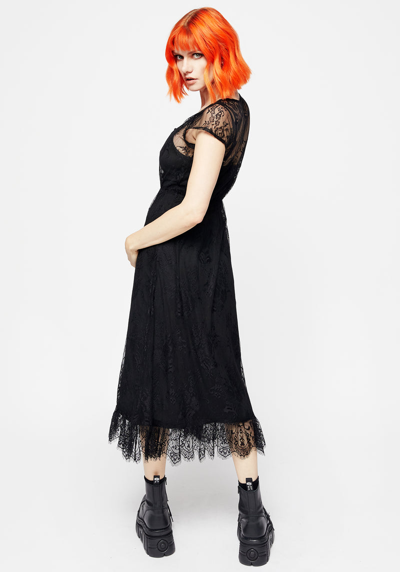 Delilah Capped Ärmel Spitze Midi Kleid