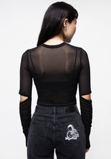 Jupiter Mesh Gerafft Lang Ärmel Kurz Top