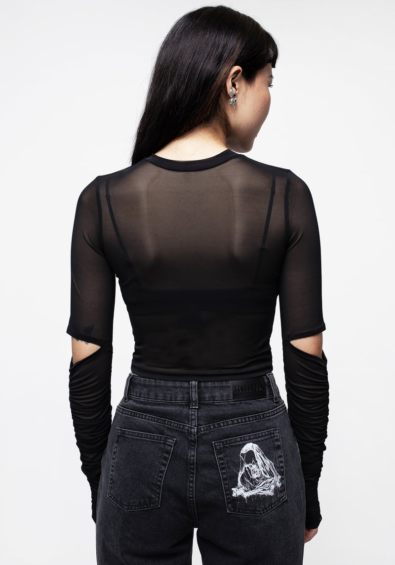 Jupiter Mesh Gerafft Lang Ärmel Kurz Top