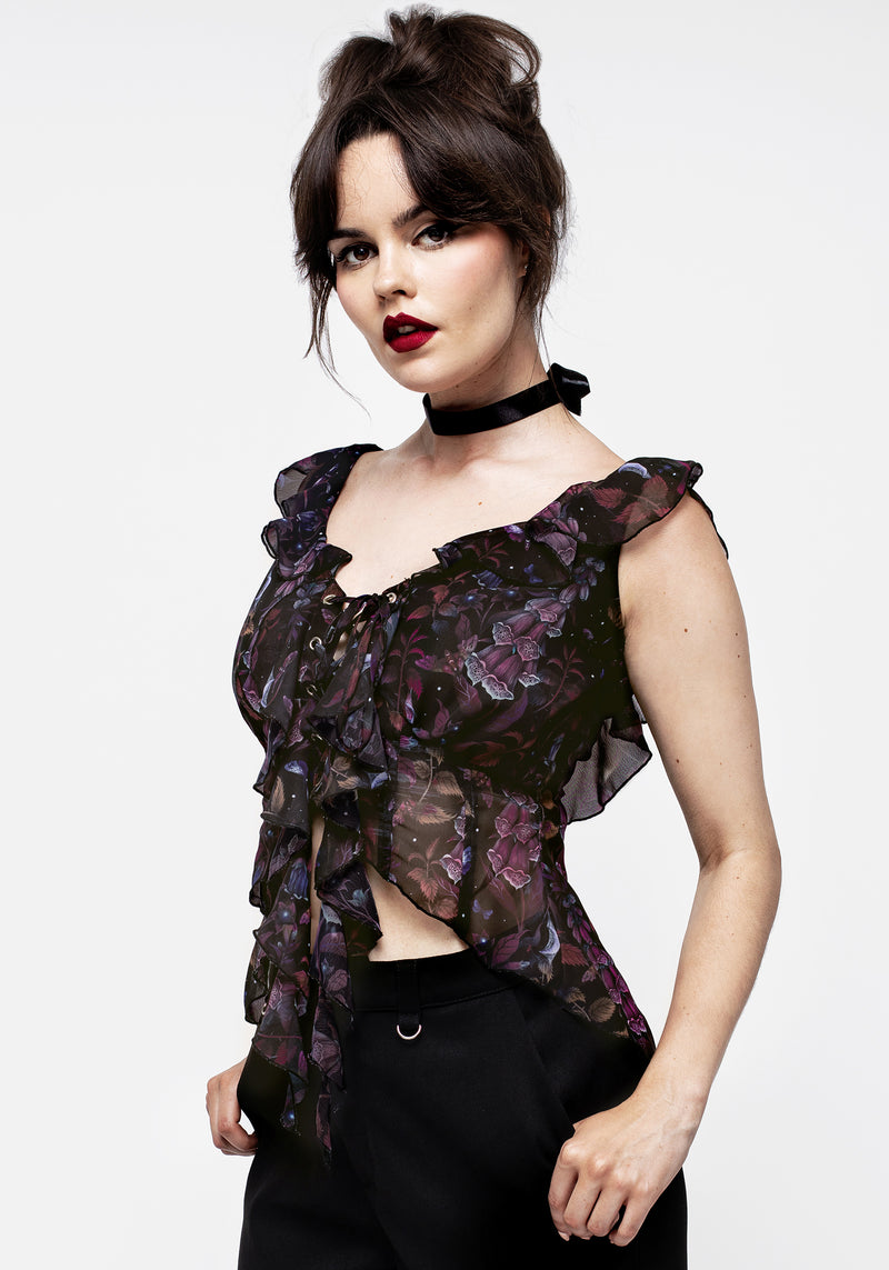 Foxglove Chiffon Rüsche Top