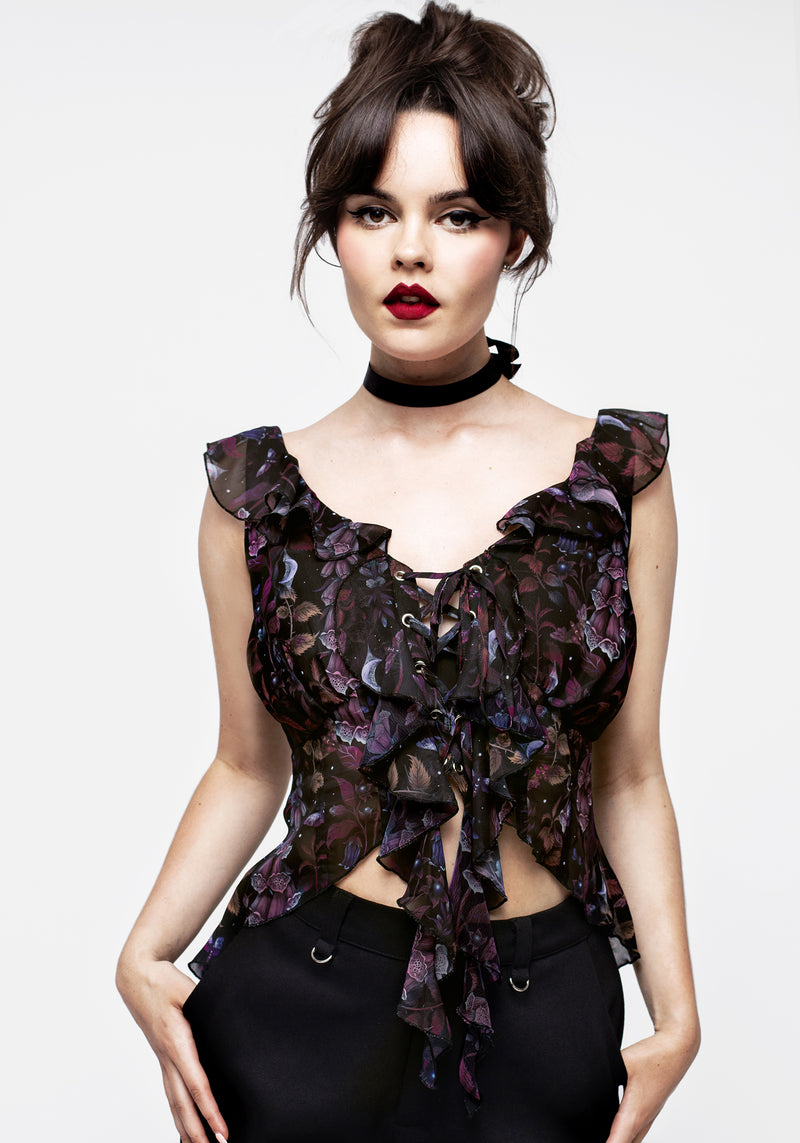 Foxglove Chiffon Rüsche Top