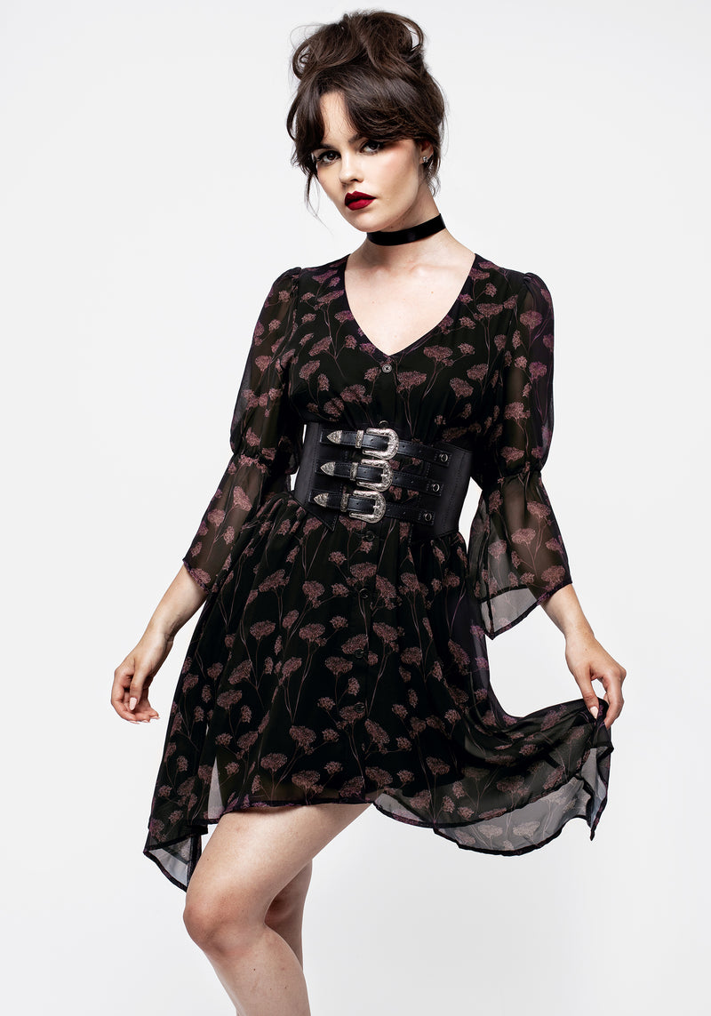Judas V-Ausschnitt Flöte Ärmel Mini Hemd Kleid
