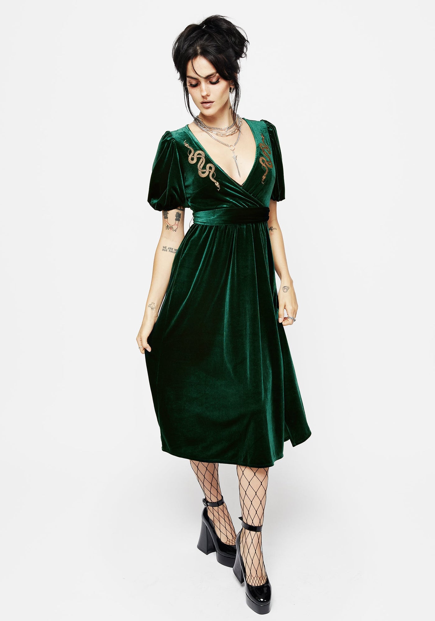 Disturbia | Zarina Velour Applique Midi Wrap Dress | Dresses