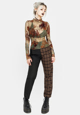 Rosaleigh Flockdruck Velours Mesh Lang Ärmel Top