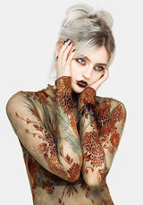 Rosaleigh Flockdruck Velours Mesh Lang Ärmel Top