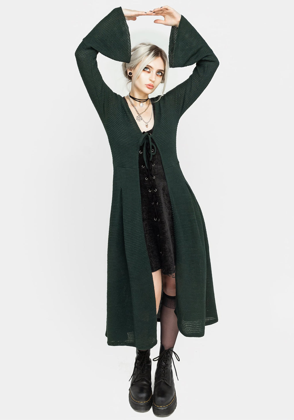 Disturbia | Xana Textured Tie Front Long Cardigan - Green | Cardigans Disturbia | Xana Textured Tie Front Long Cardigan - Green | Cardigans