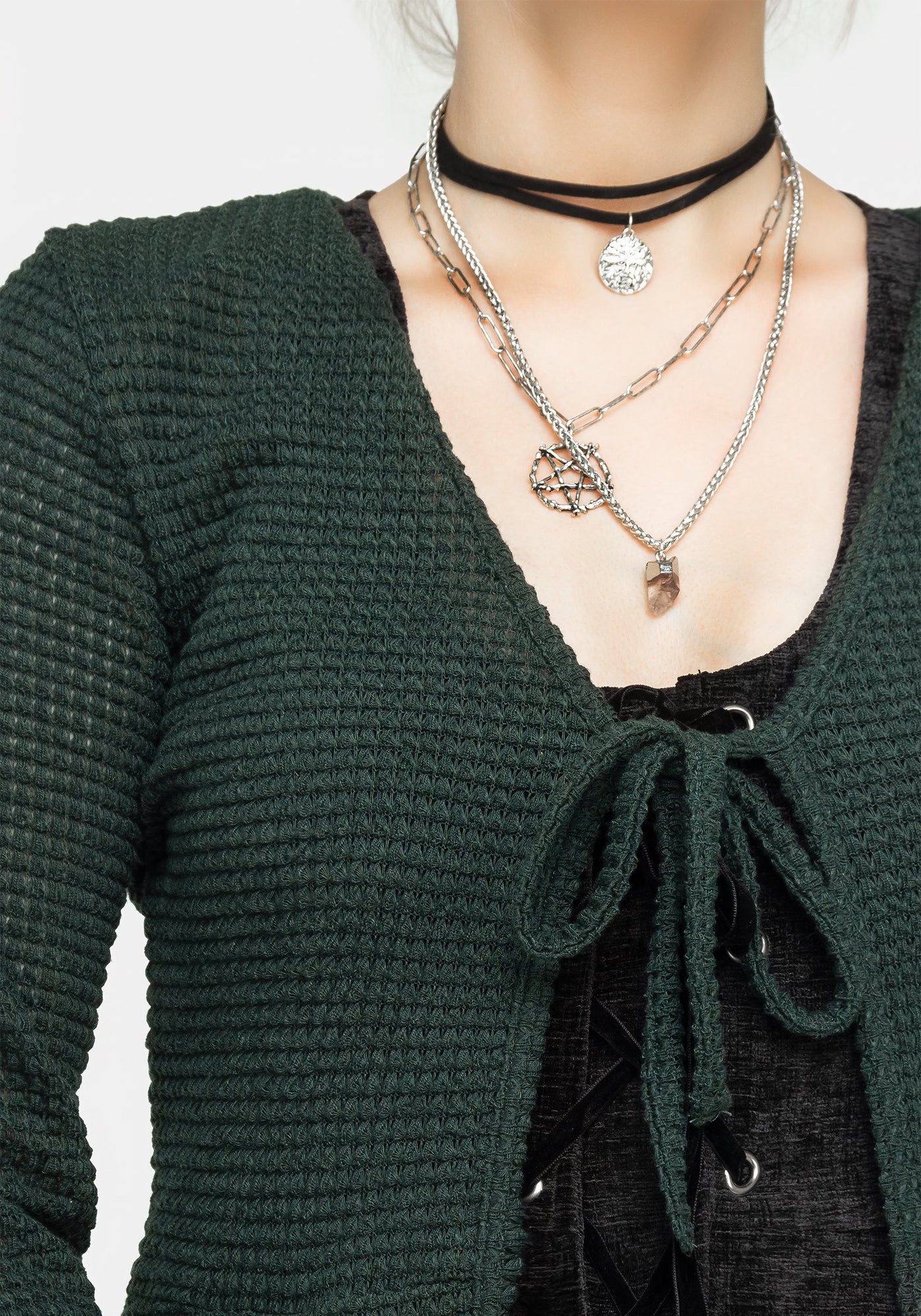 Disturbia | Xana Textured Tie Front Long Cardigan - Green | Cardigans