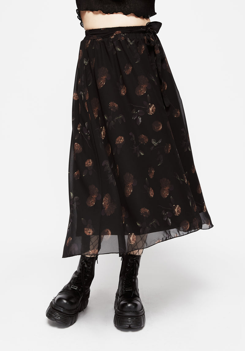 Monica Blumenmuster Chiffon Midi Rock