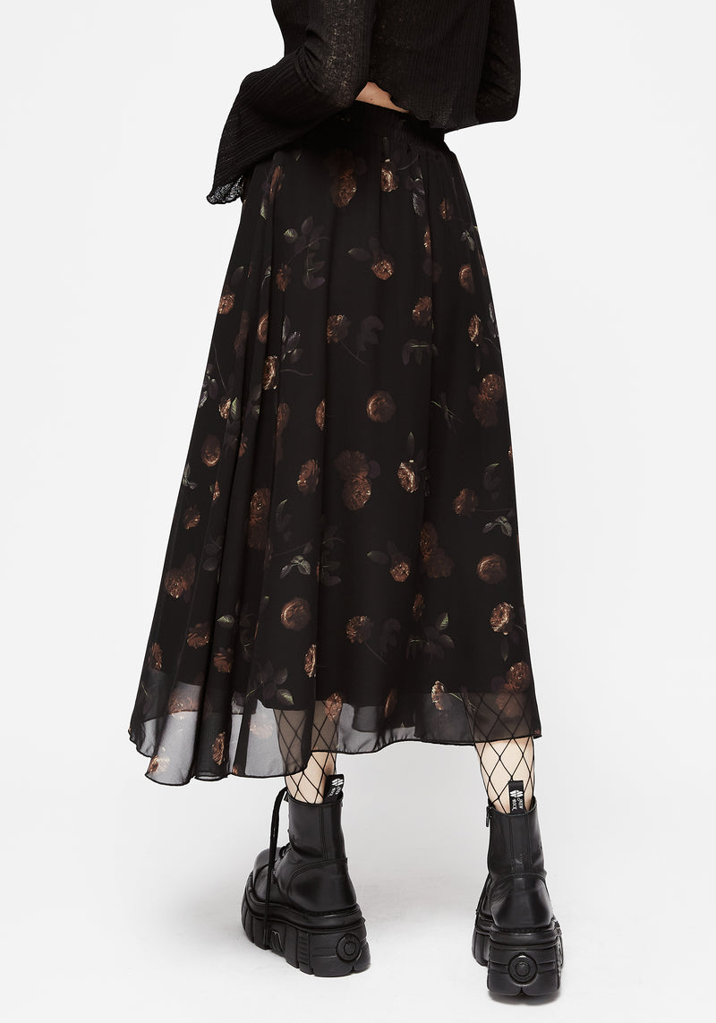 Monica Blumenmuster Chiffon Midi Rock