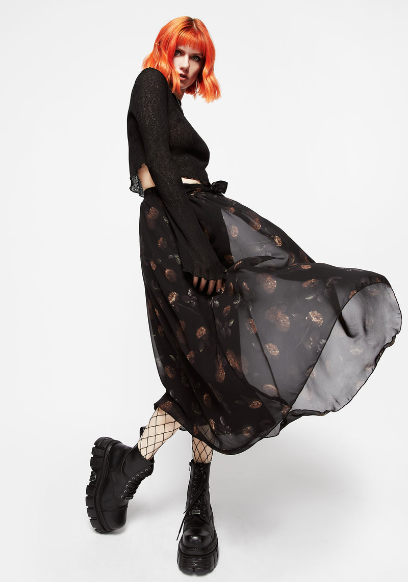 Monica Blumenmuster Chiffon Midi Rock