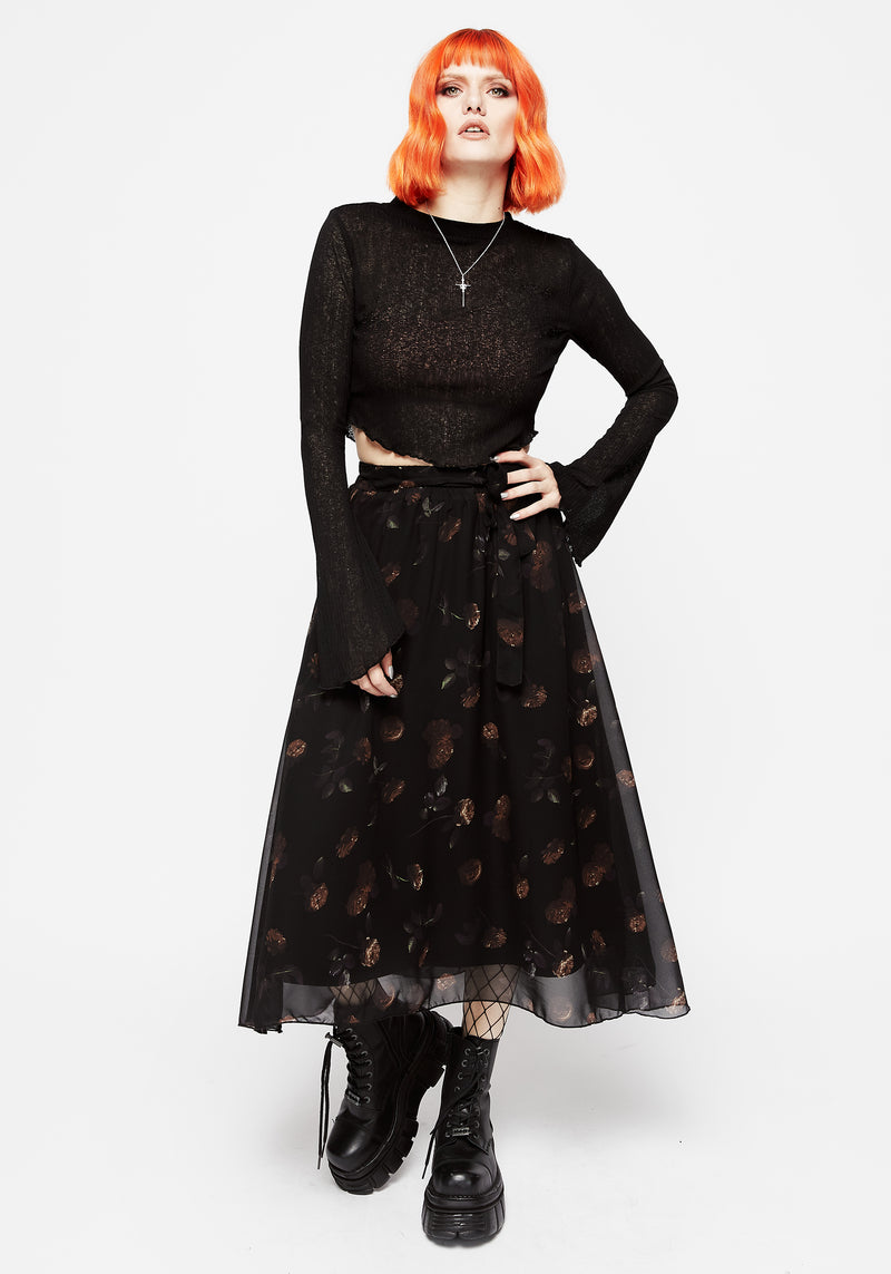 Monica Blumenmuster Chiffon Midi Rock