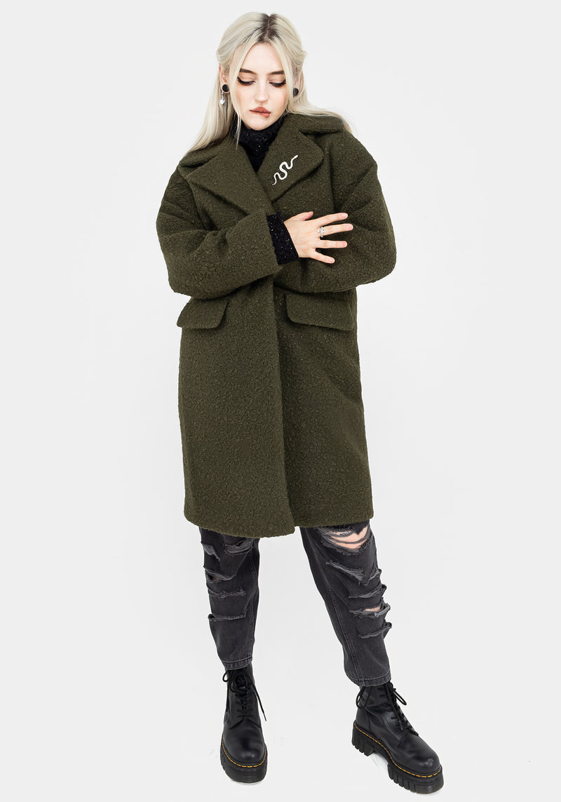 Gorgon Bouclé Oversize Mantel Mit Schlange Brosche -