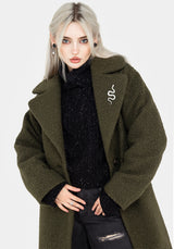 Gorgon Bouclé Oversize Mantel Mit Schlange Brosche -
