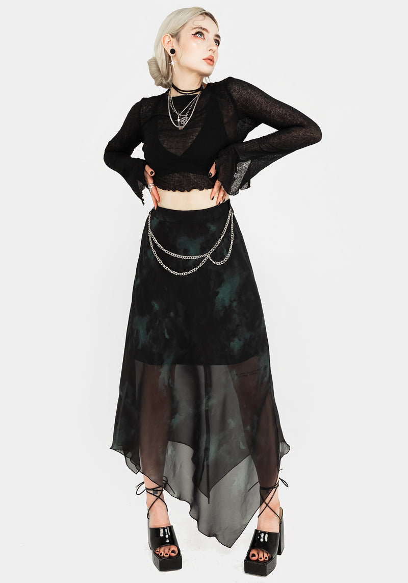 Lichen Chiffon Midaxi-Kleid Rock Mit Gürtel