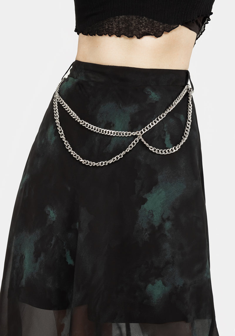 Lichen Chiffon Midaxi-Kleid Rock Mit Gürtel