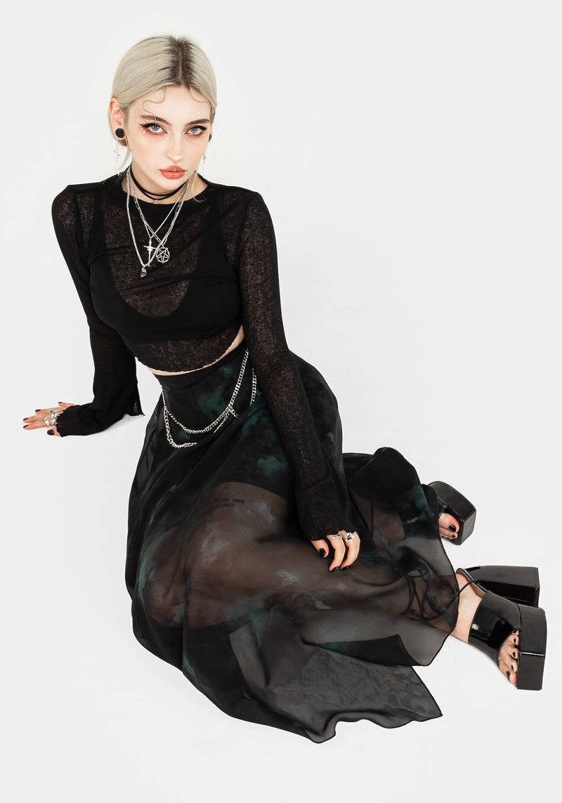 Lichen Chiffon Midaxi-Kleid Rock Mit Gürtel