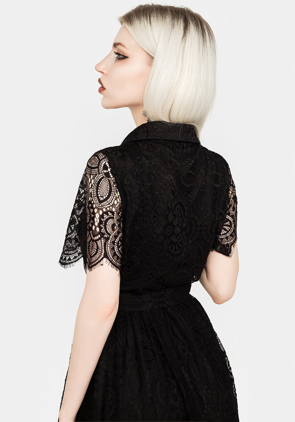 Disturbia | Martyr Collar Lace Midi Shirt Dress