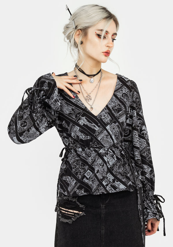 Cartomancy Gerafft Drawstring Bluse