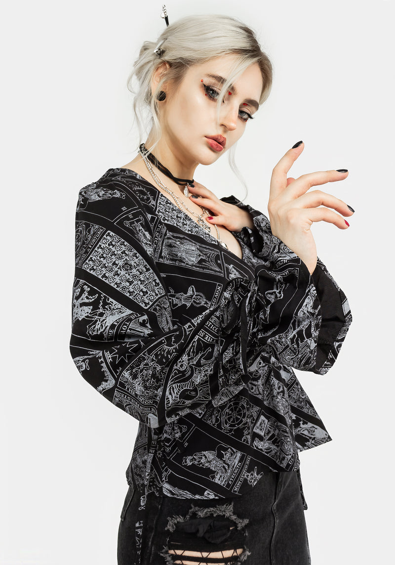 Cartomancy Gerafft Drawstring Bluse