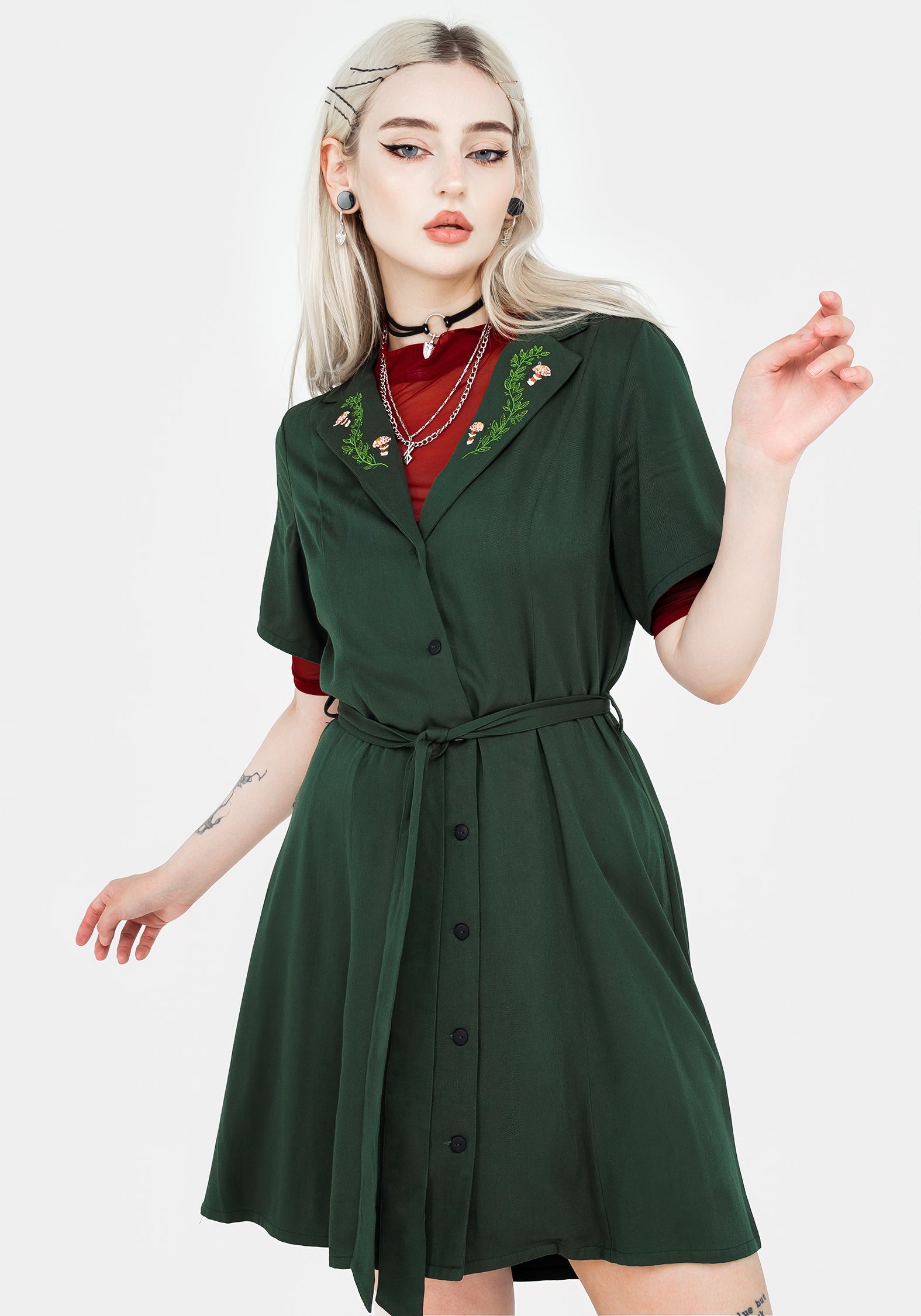 Fable Knopf Hoch Mini Hemd Kleid