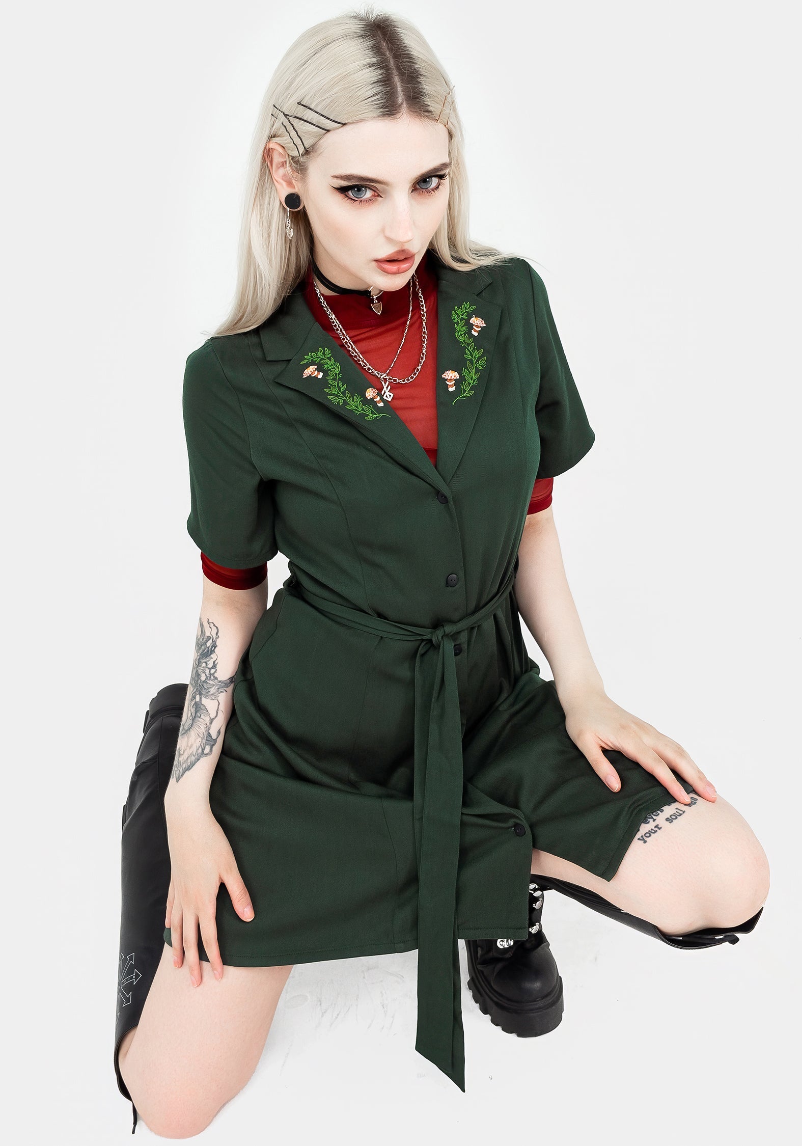 Fable Knopf Hoch Mini Hemd Kleid